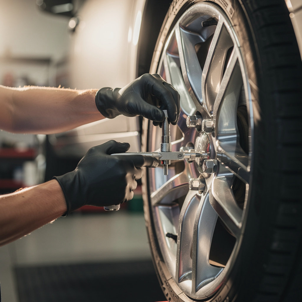 Cougars Auto Repair & Alignment professional technician performing precision wheel alignment service in San Diego