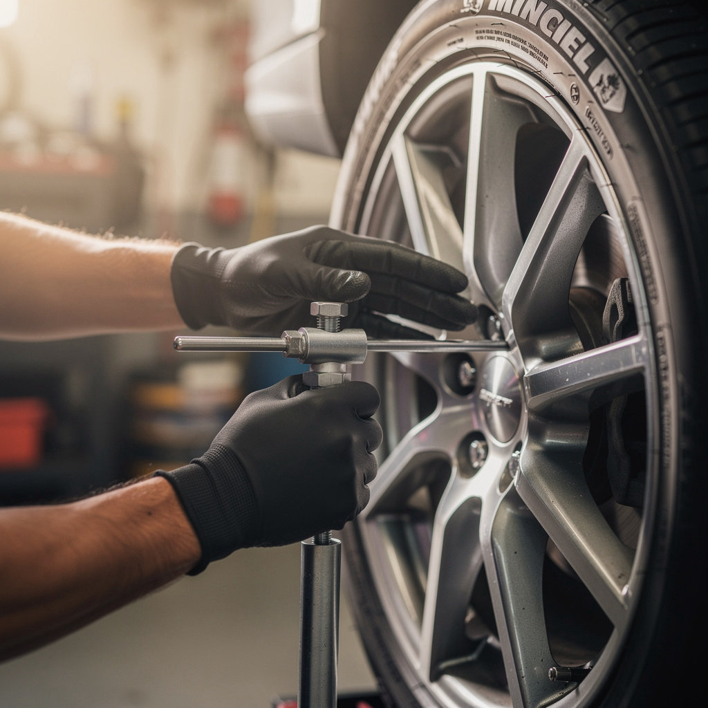 Cougars Auto Repair & Alignment technician performing a quality wheel alignment service in San Diego, CA